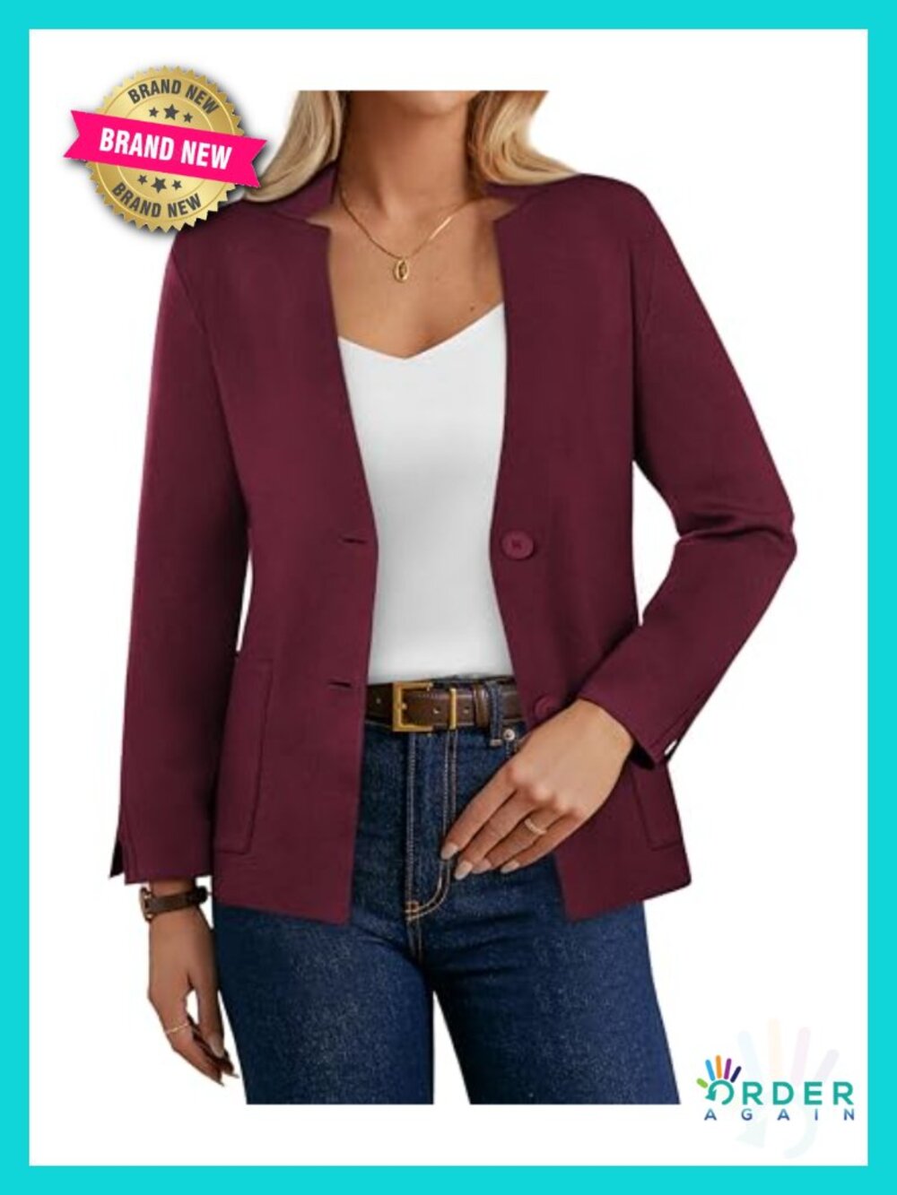 Women's Sweater Blazer Knit Notch Collar Button Closure Business Casual Cardigan